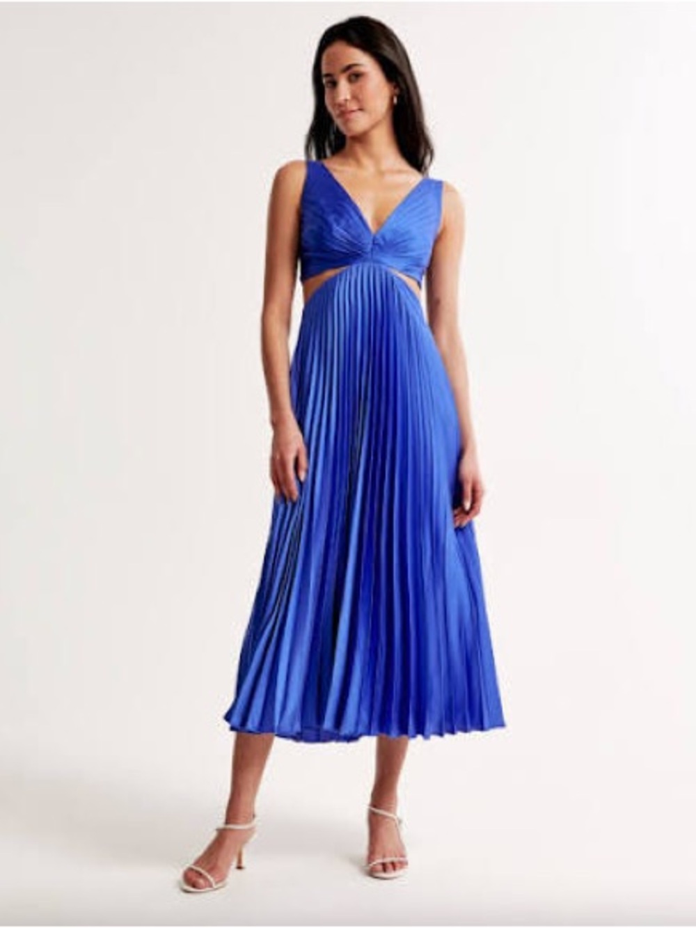 Abercrombie & Fitch Cobalt Blue Pleated V-Neck Cutout Midi Dress